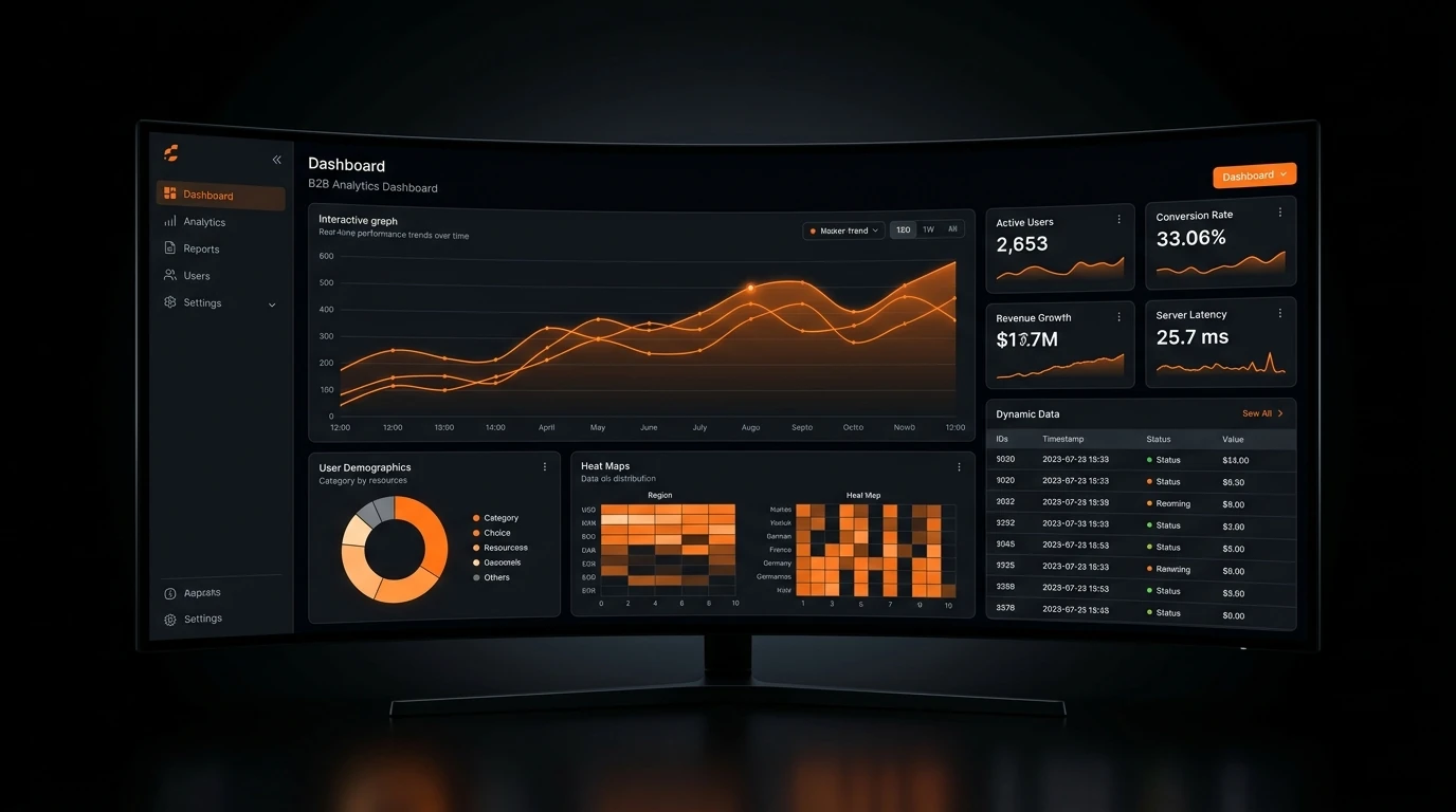 Enterprise web application dashboard with analytics widgets